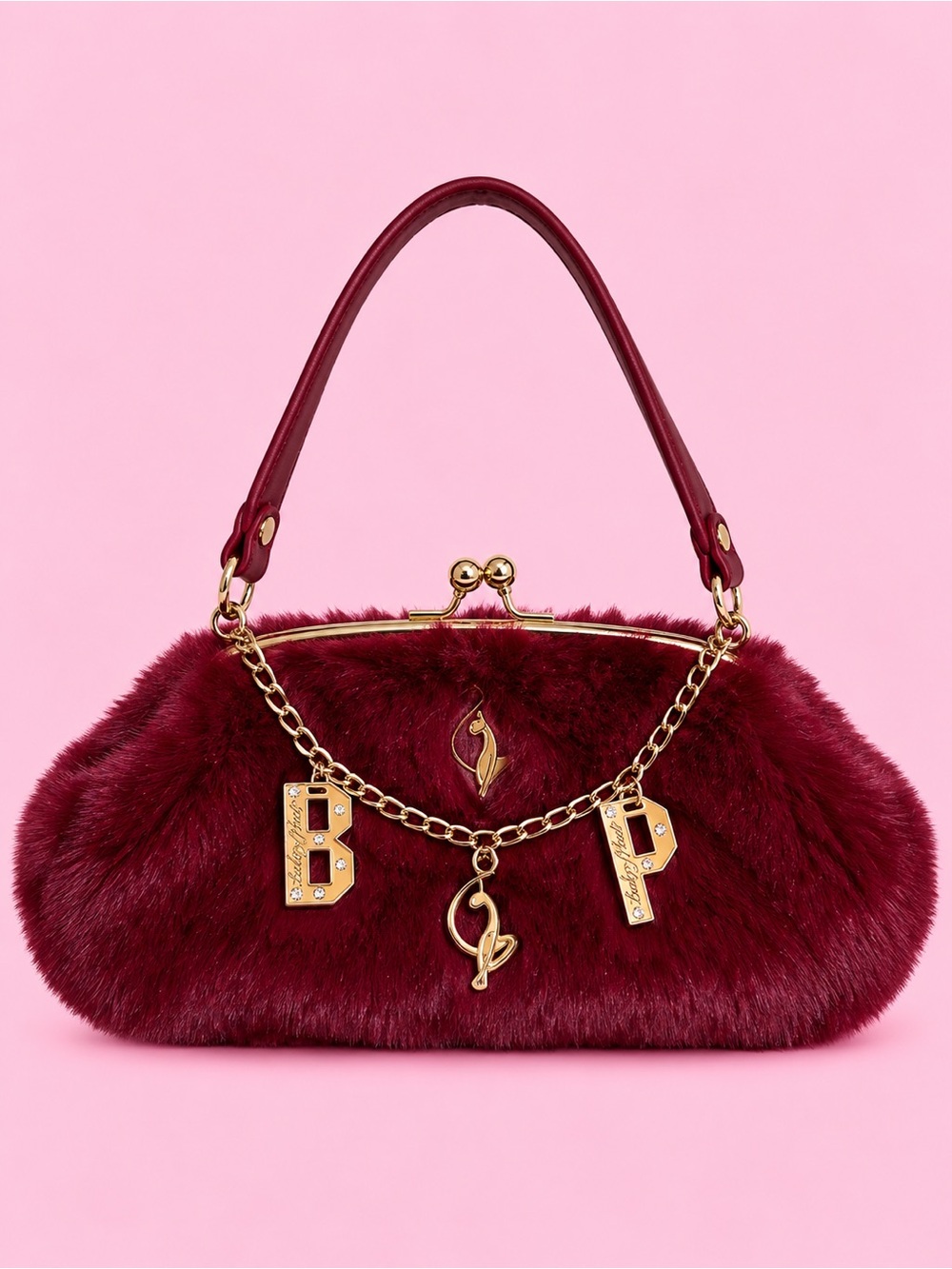 Baby Phat Burgundy Fur Shoulder Bag